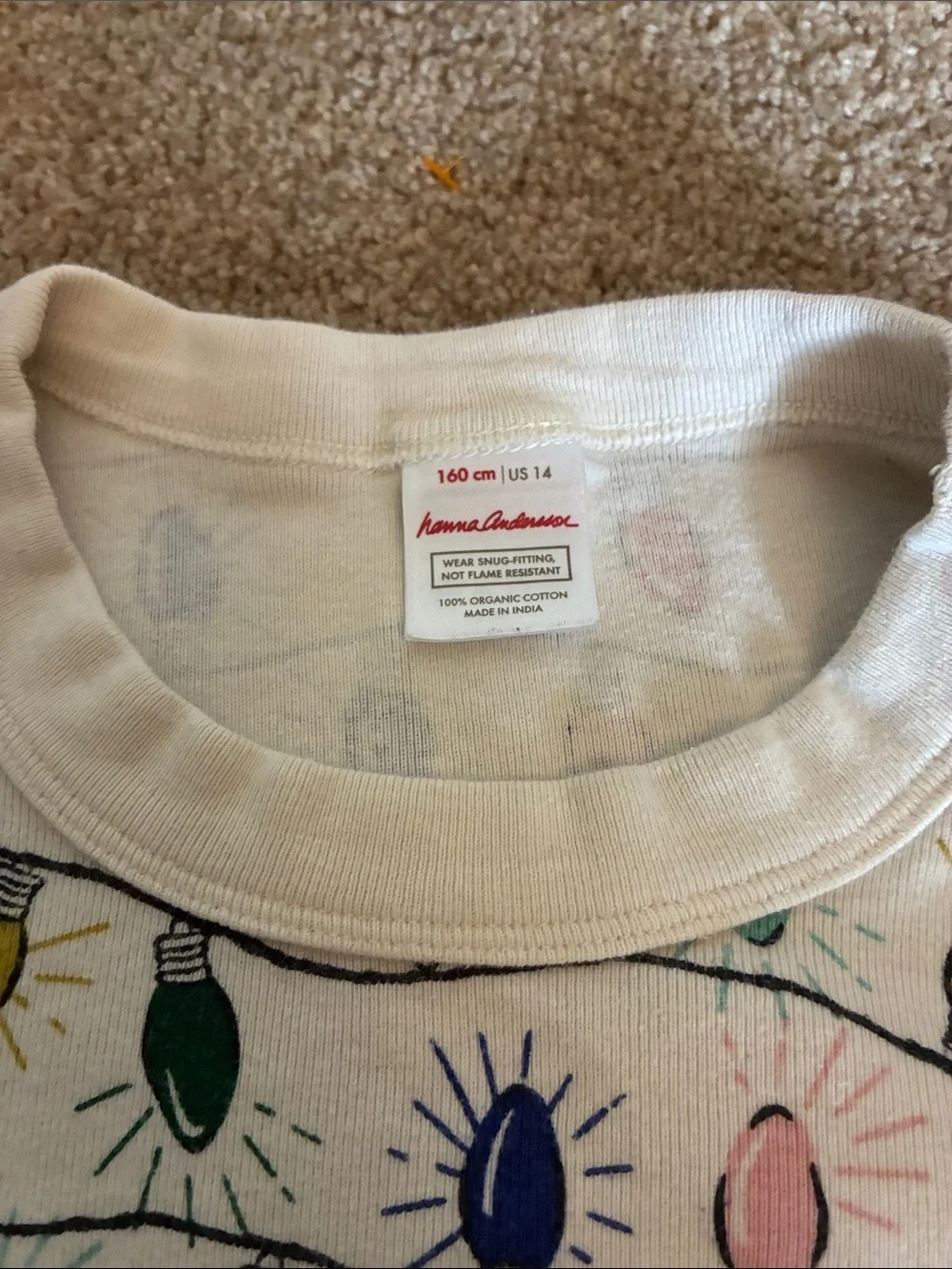 Kids Hanna Andersson White Holiday Light Print Pajama Set size 14